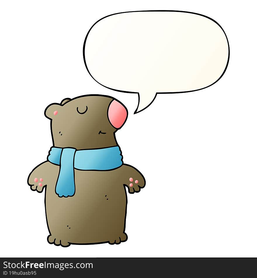 cartoon bear and speech bubble in smooth gradient style