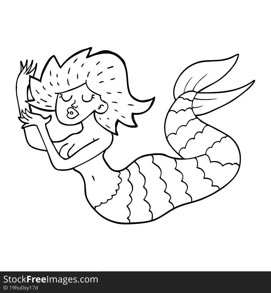 line drawing cartoon woman mermaid