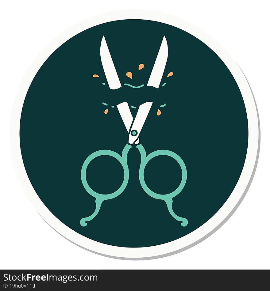 tattoo style sticker of barber scissors