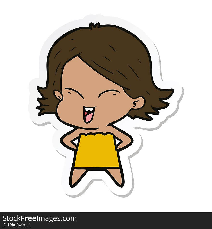 sticker of a happy cartoon girl