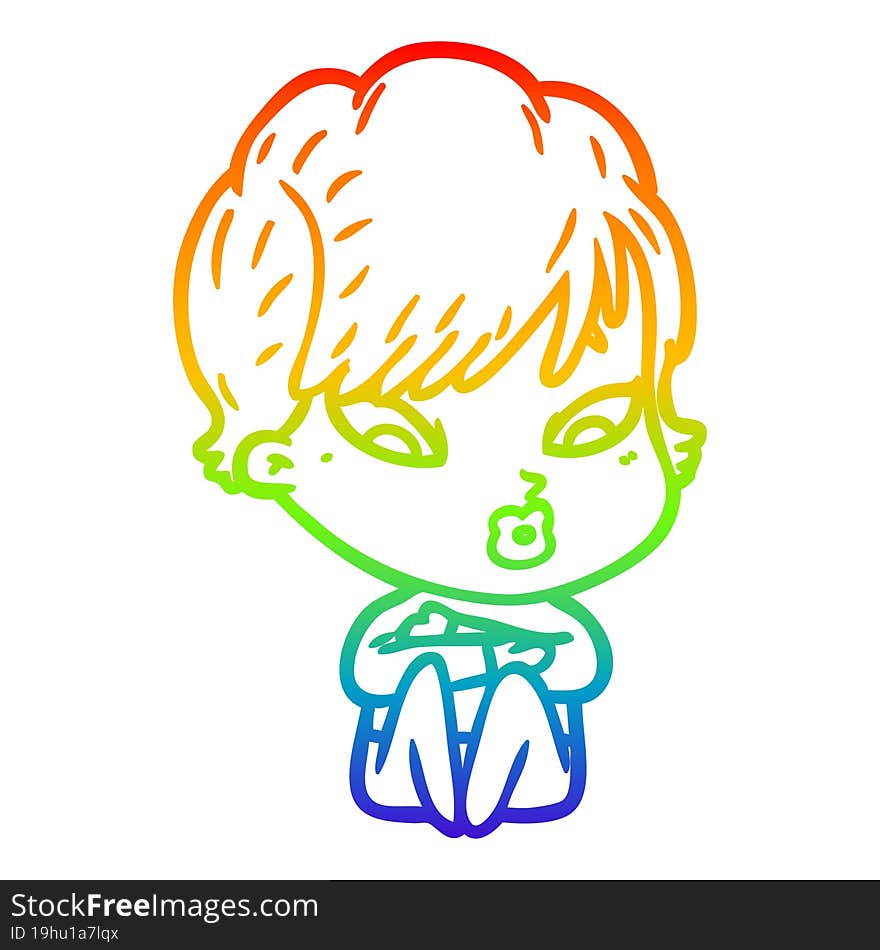 rainbow gradient line drawing of a cartoon woman