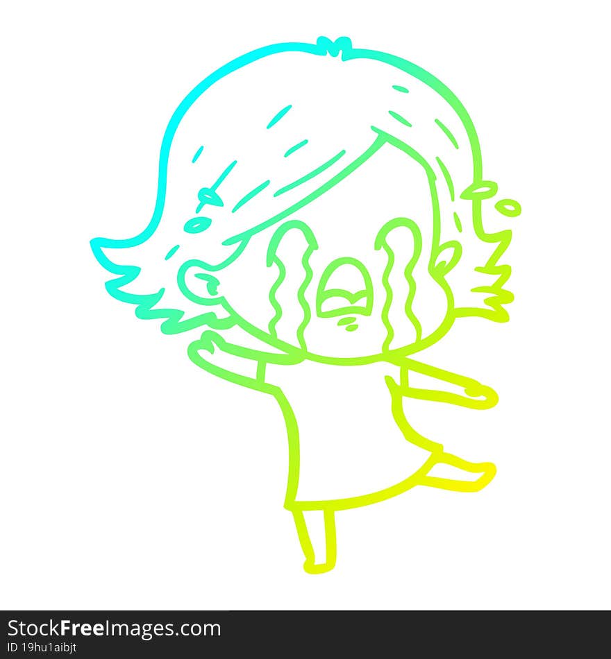 cold gradient line drawing of a cartoon woman crying