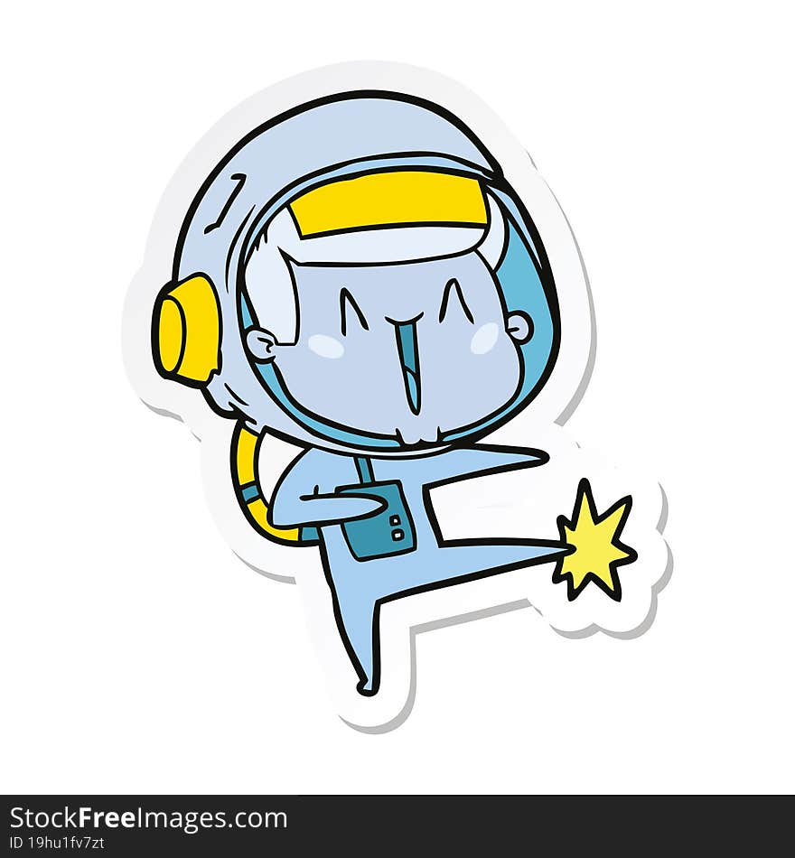 sticker of a happy cartoon astronaut dancing