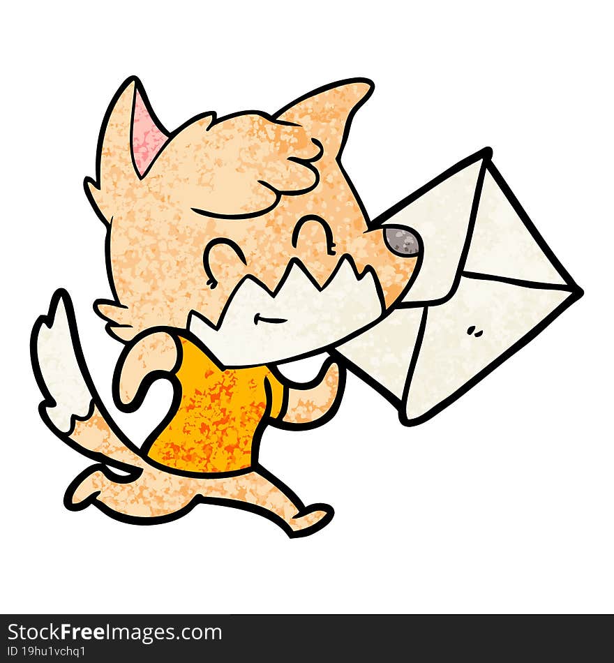 cartoon happy fox with letter. cartoon happy fox with letter