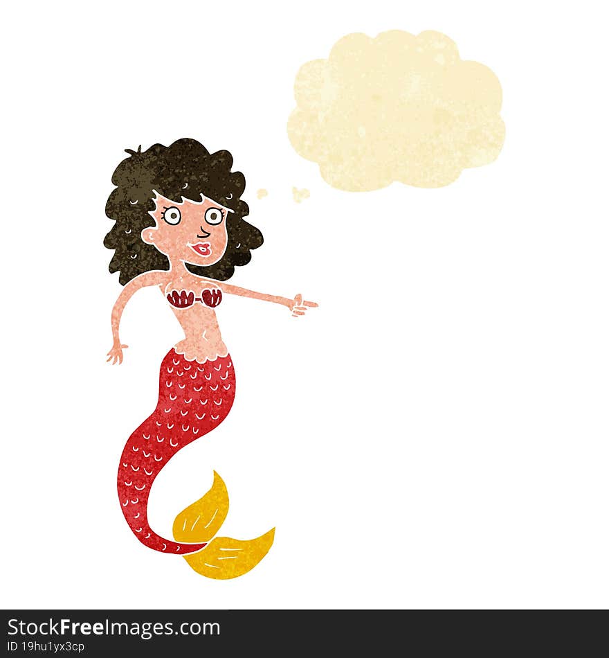 cartoon mermaid with thought bubble