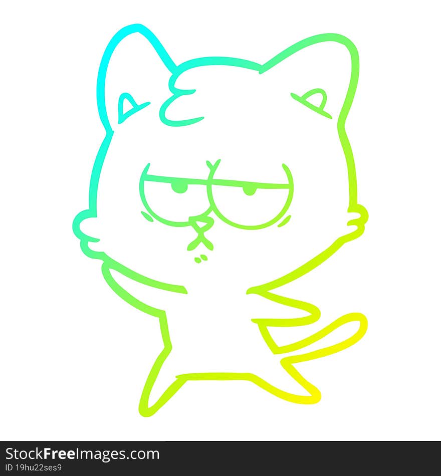 cold gradient line drawing bored cartoon cat