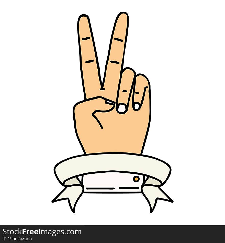 peace two finger hand gesture with banner illustration