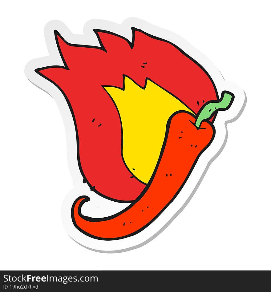 sticker of a cartoon flaming hot chilli pepper