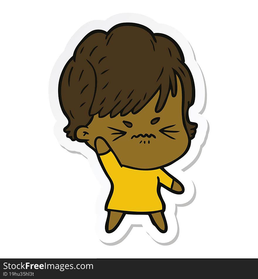 sticker of a cartoon frustrated woman