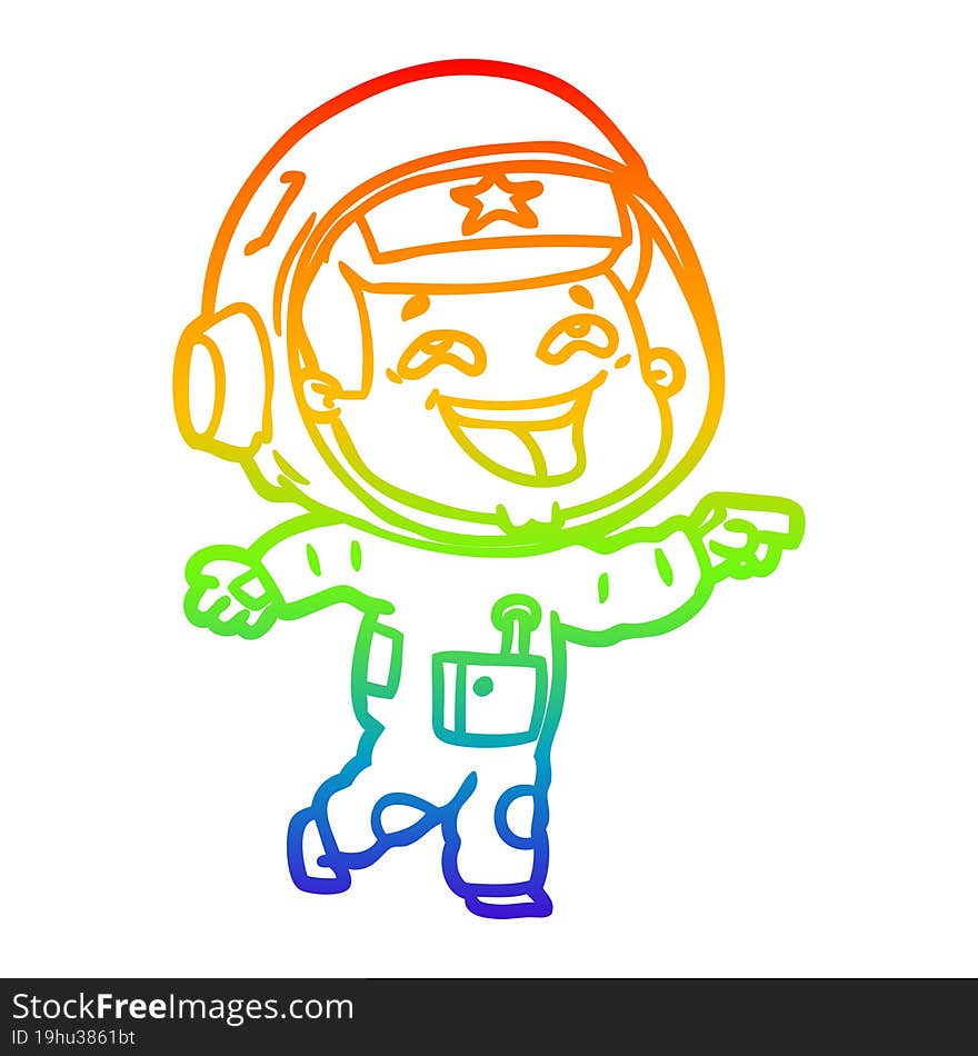 rainbow gradient line drawing of a cartoon laughing astronaut