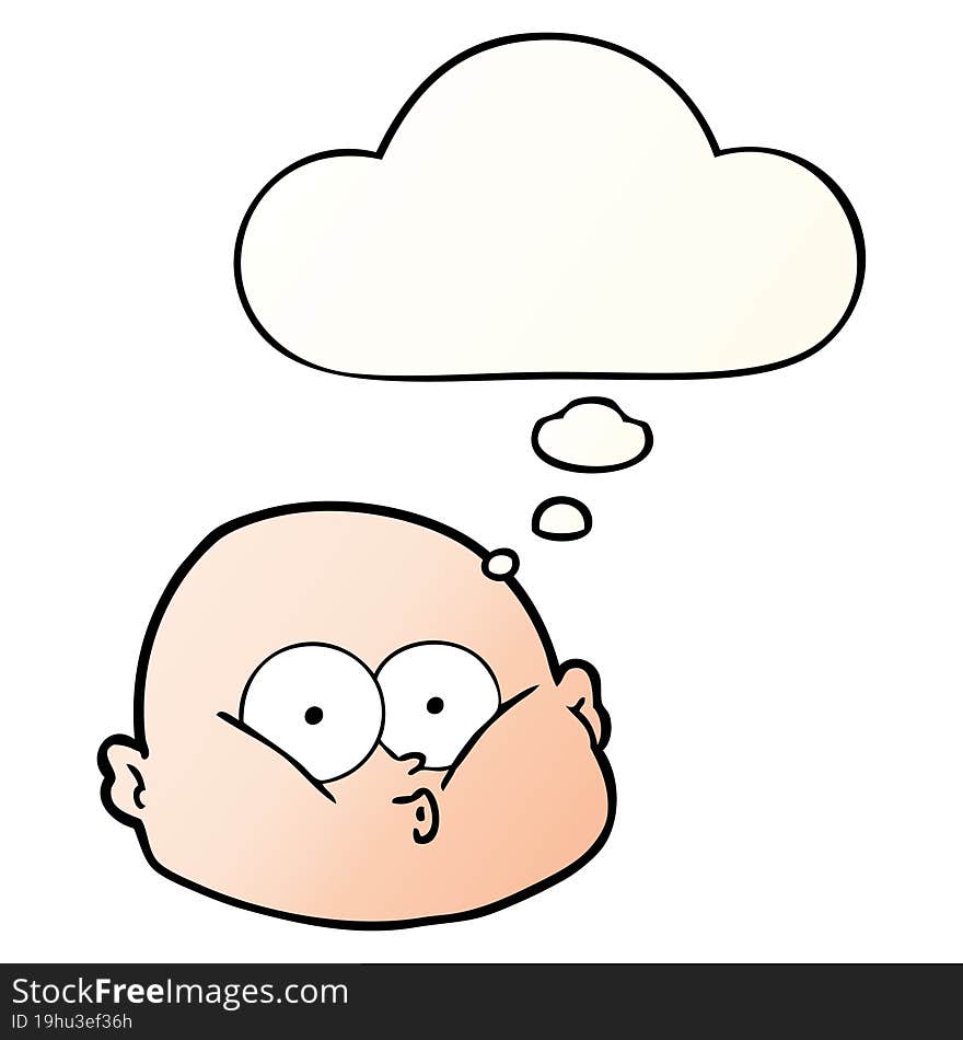 Cartoon Curious Bald Man And Thought Bubble In Smooth Gradient Style