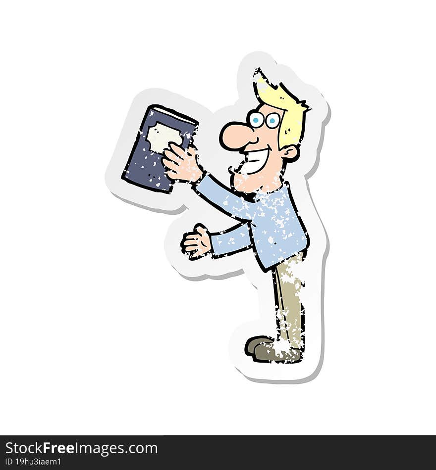 retro distressed sticker of a cartoon man with book