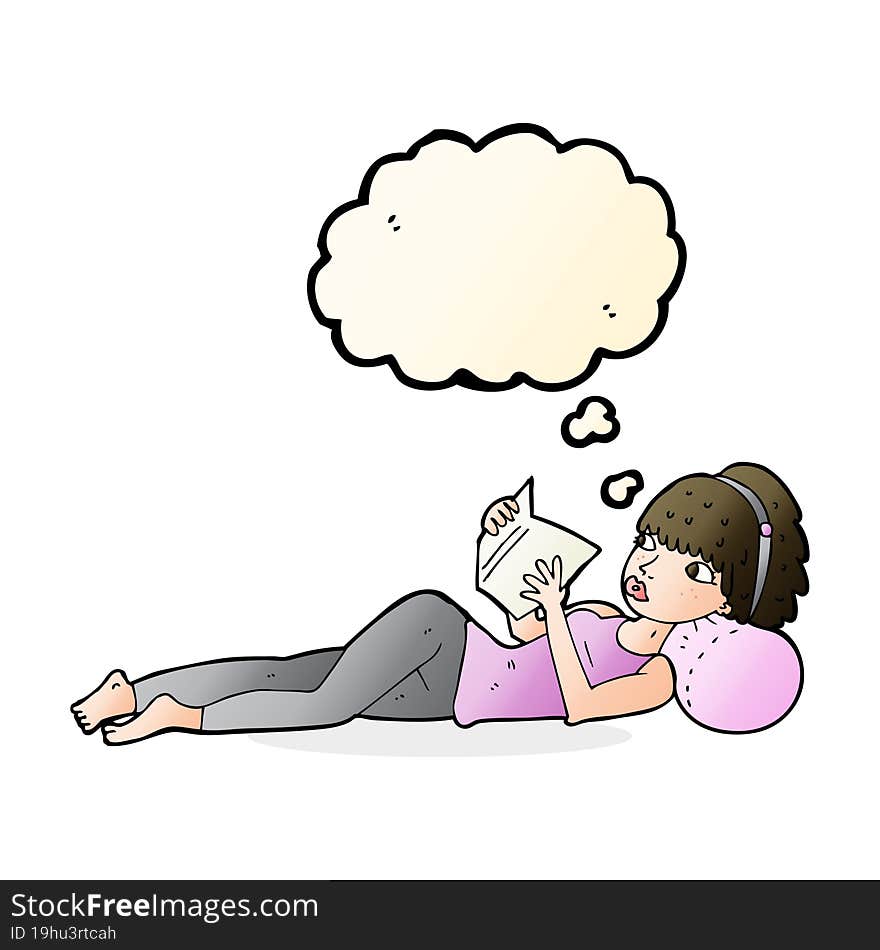 Cartoon Pretty Woman Reading Book With Thought Bubble