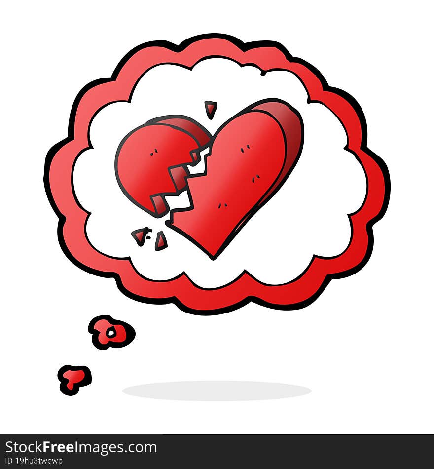 freehand drawn thought bubble cartoon broken heart