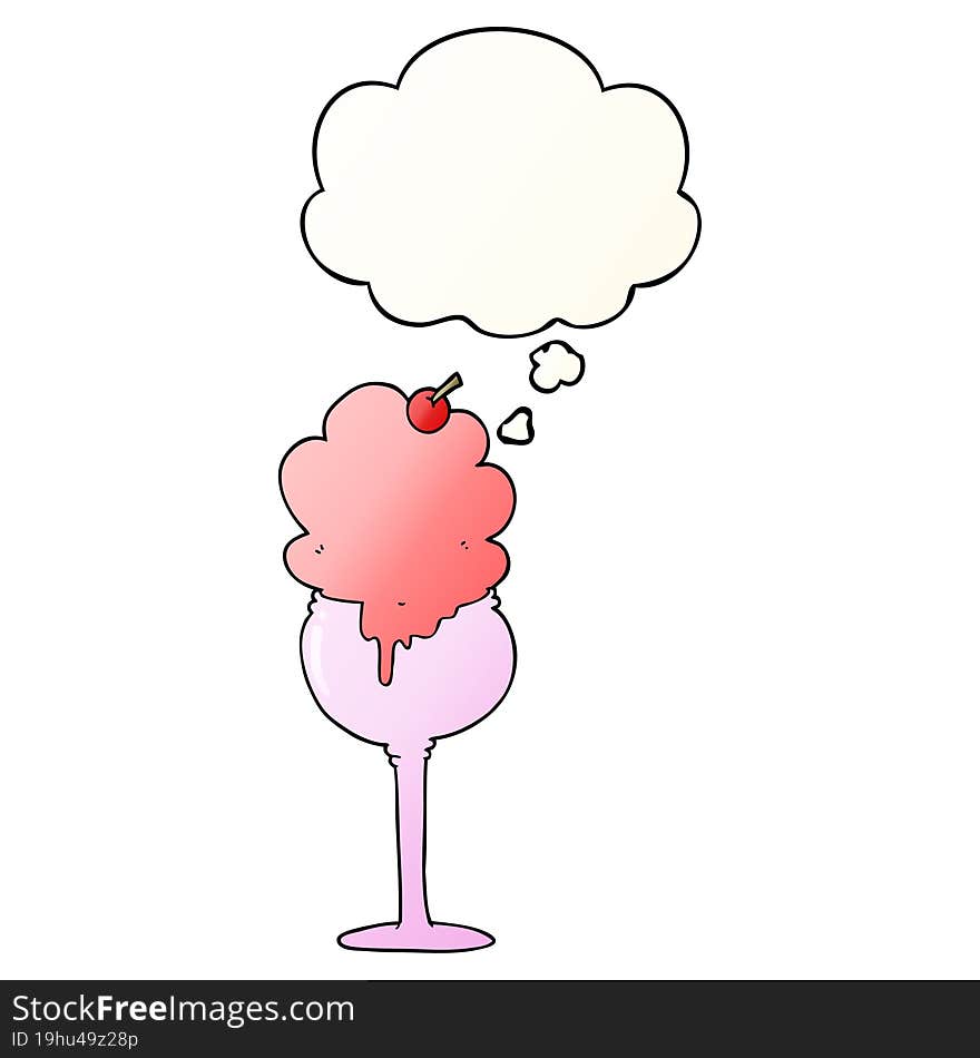 cartoon ice cream desert with thought bubble in smooth gradient style