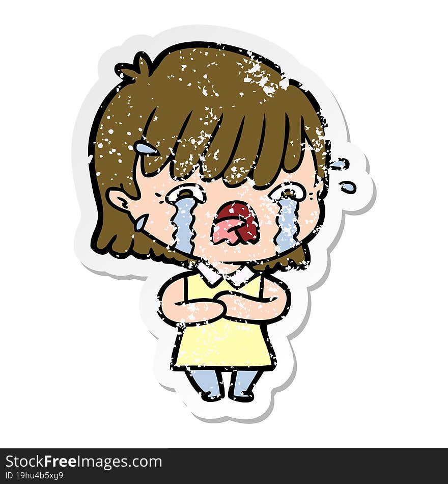 Distressed Sticker Of A Cartoon Girl Crying