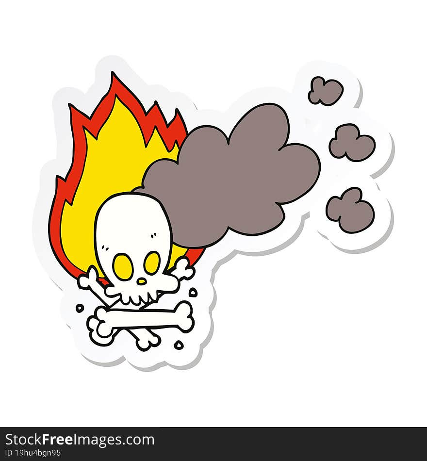 Sticker Of A Cartoon Spooky Burning Bones