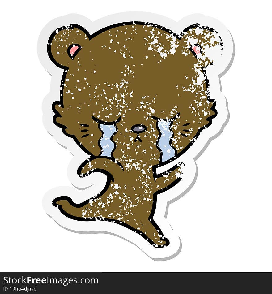 distressed sticker of a crying cartoon bear