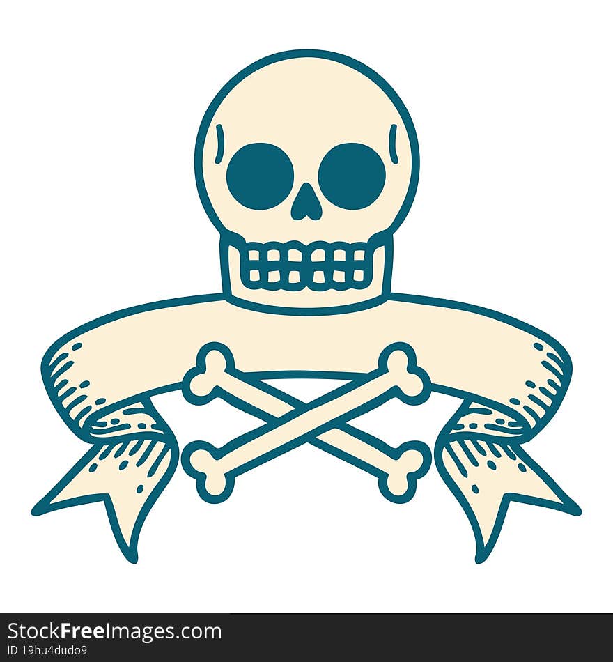 tattoo with banner of a skull and bones