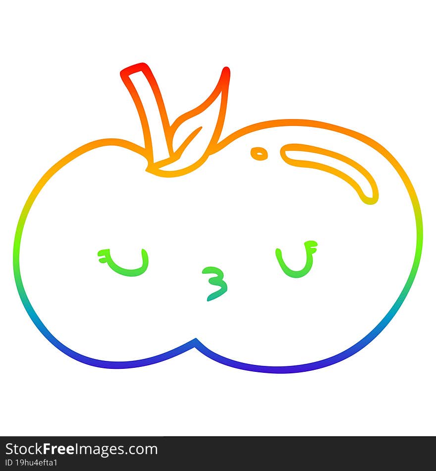 rainbow gradient line drawing of a cartoon cute apple