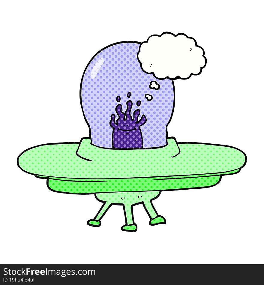 freehand drawn thought bubble cartoon flying saucer