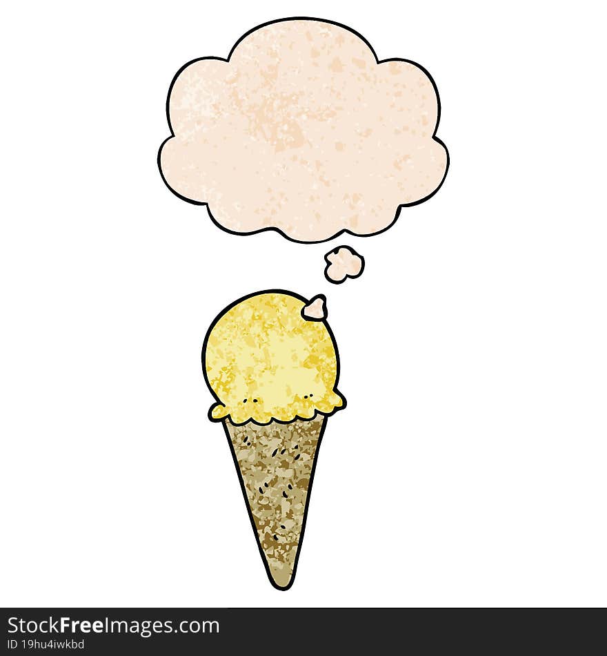 cartoon ice cream with thought bubble in grunge texture style. cartoon ice cream with thought bubble in grunge texture style