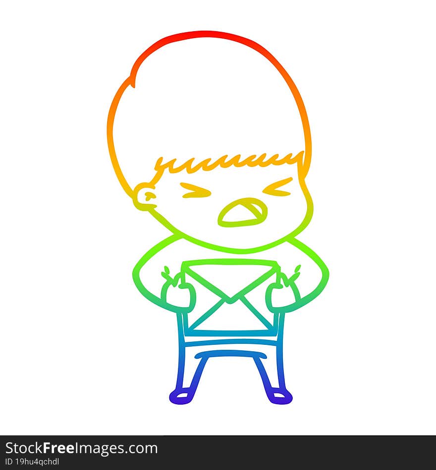 rainbow gradient line drawing cartoon stressed man