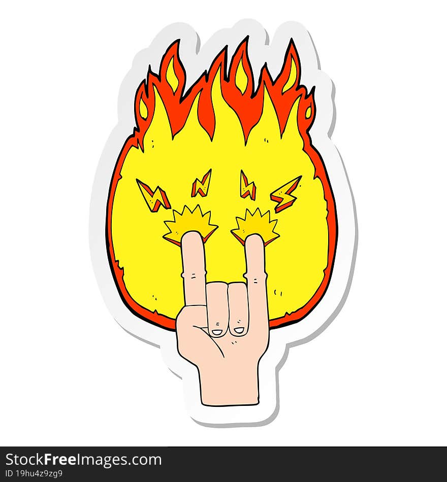 sticker of a cartoon hand making rock symbol