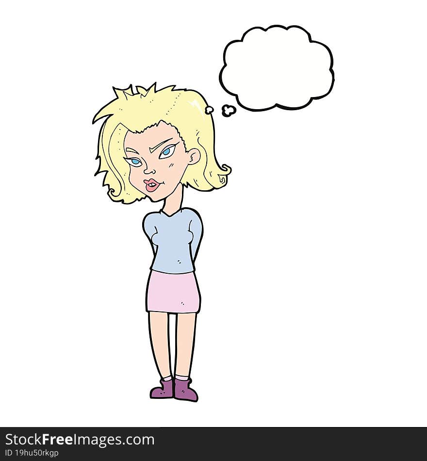 cartoon woman with thought bubble