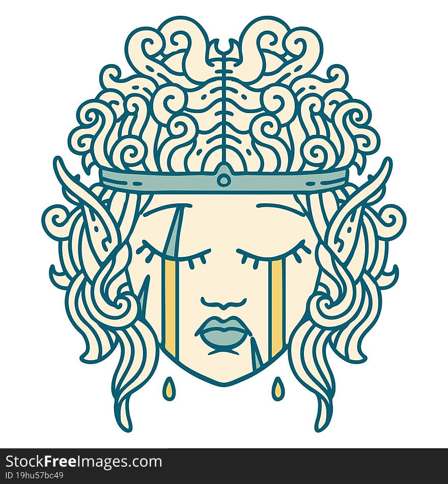 Retro Tattoo Style crying elf barbarian character face. Retro Tattoo Style crying elf barbarian character face