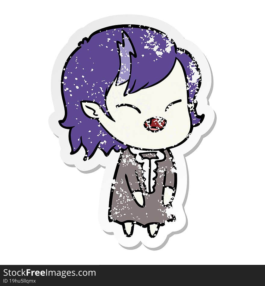 Distressed Sticker Of A Cartoon Laughing Vampire Girl