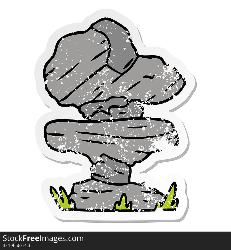 distressed sticker cartoon doodle of grey stone boulders