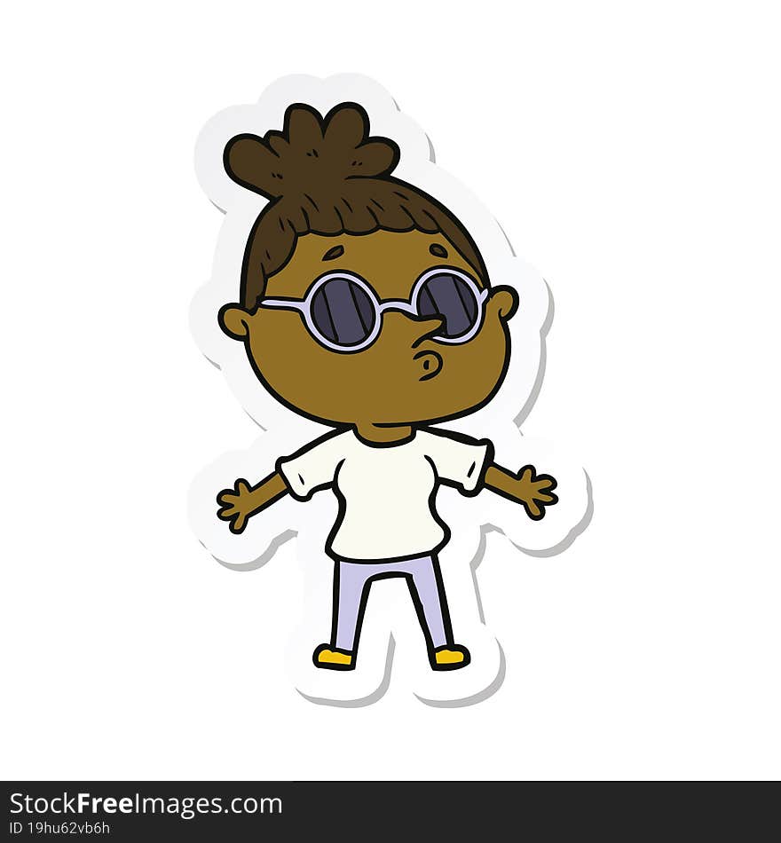 sticker of a cartoon woman wearing sunglasses