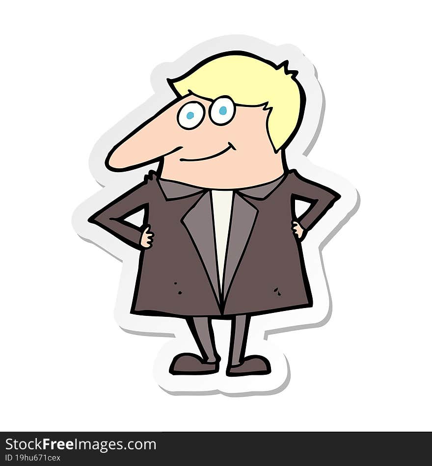 sticker of a cartoon happy man in suit