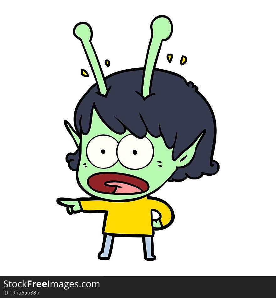 cartoon shocked alien girl. cartoon shocked alien girl