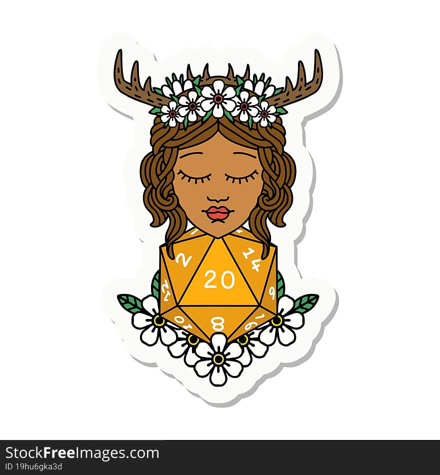 Human Druid With Natural Twenty Dice Roll Sticker