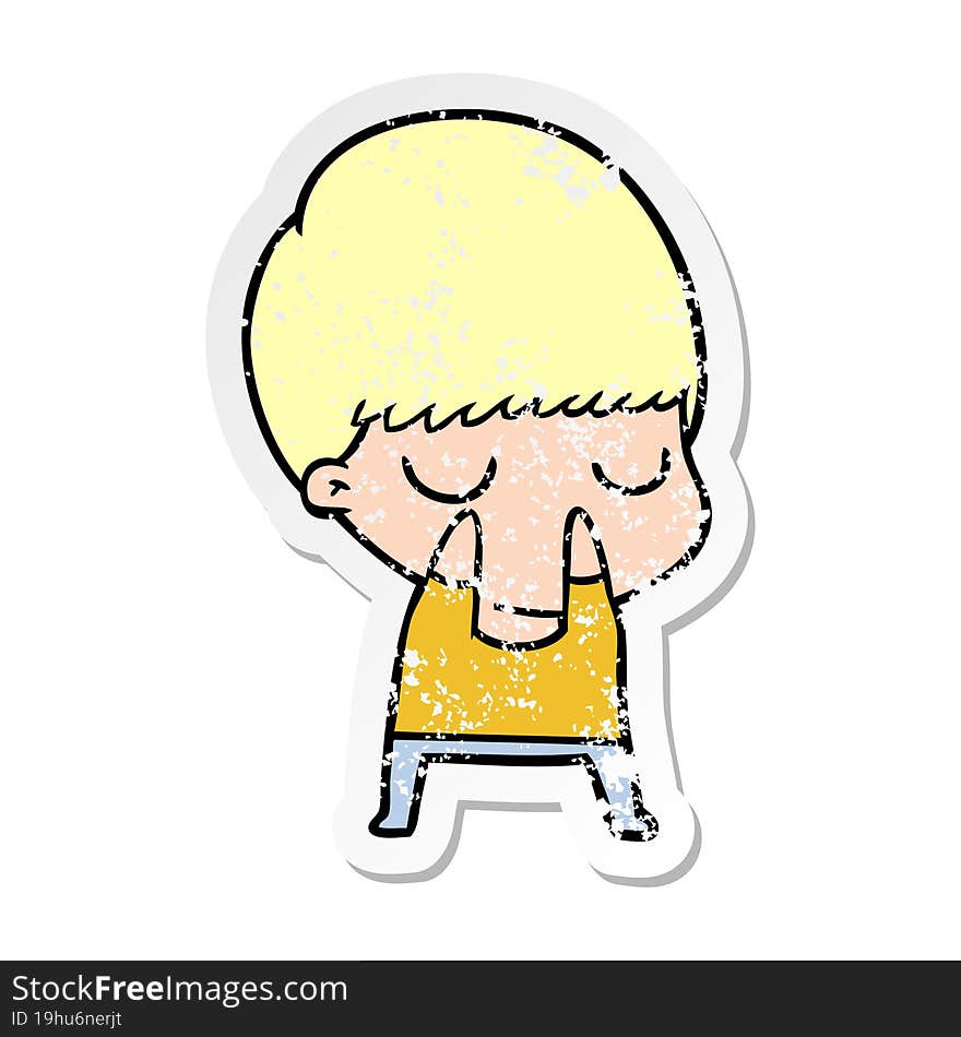 distressed sticker of a cartoon calm boy