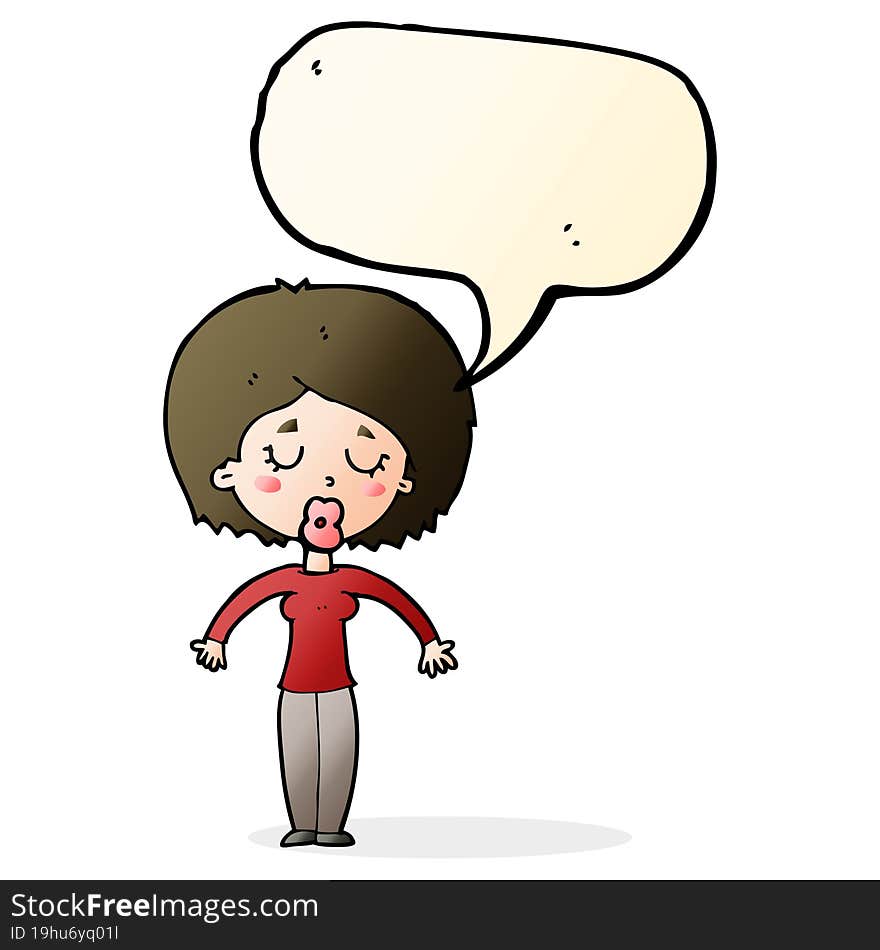 cartoon woman with closed eyes with speech bubble