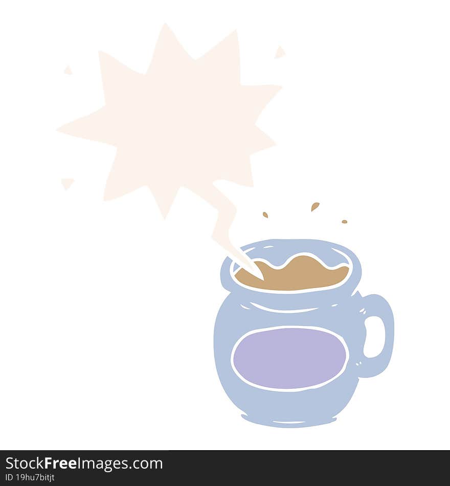 Cartoon Mug Of Coffee And Speech Bubble In Retro Style