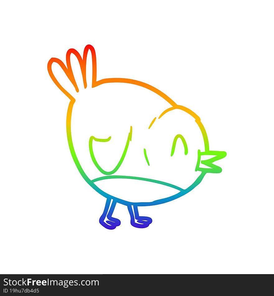 rainbow gradient line drawing of a cartoon robin bird