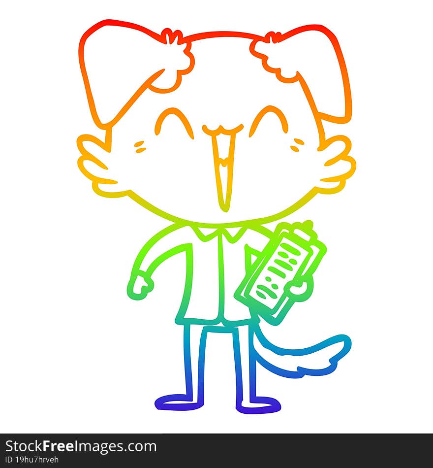 rainbow gradient line drawing of a happy office dog cartoon