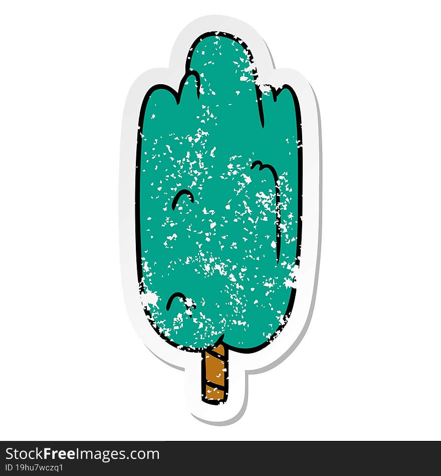 hand drawn distressed sticker cartoon doodle single green tree