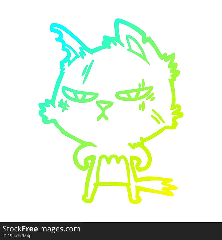 cold gradient line drawing tough cartoon cat