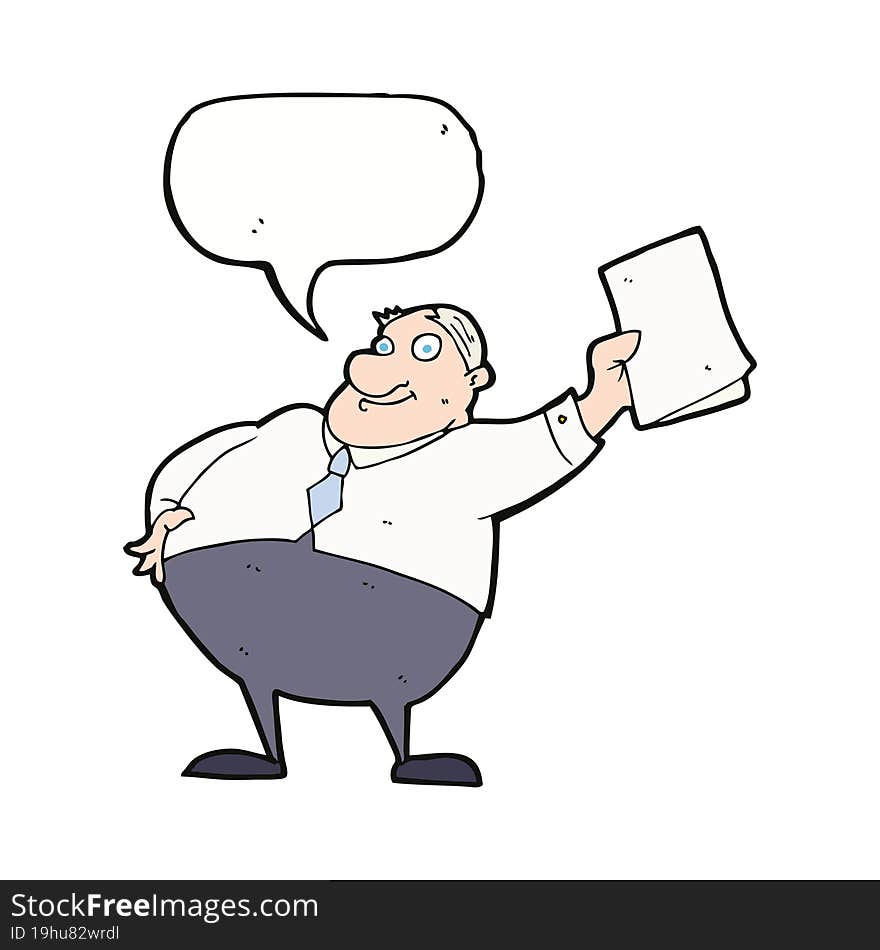 cartoon boss waving papers with speech bubble