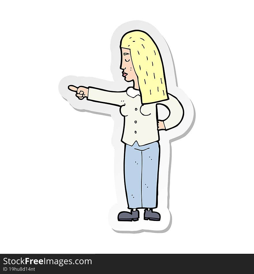 sticker of a cartoon woman pointing