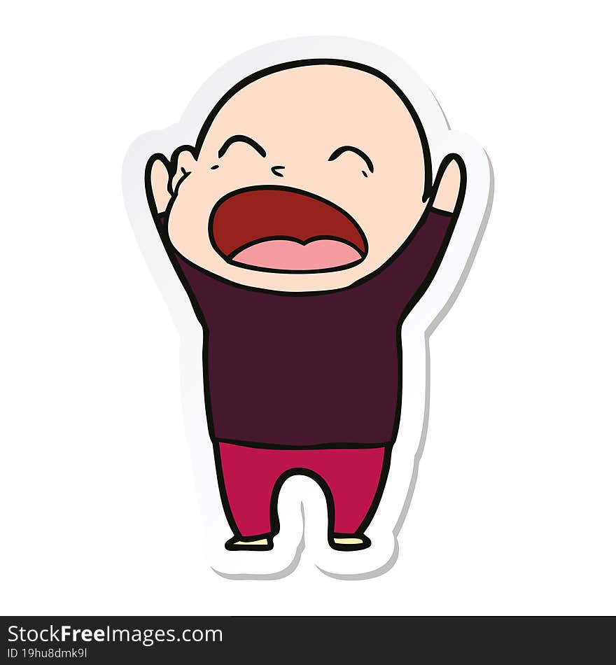 Sticker Of A Cartoon Shouting Bald Man