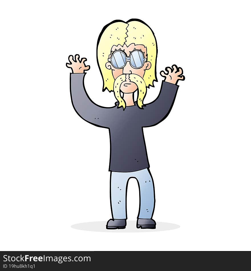 cartoon hippie man waving arms