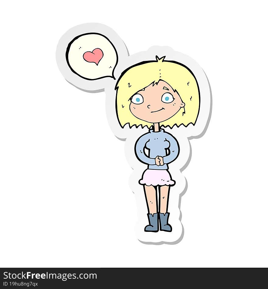 sticker of a cartoon woman in love