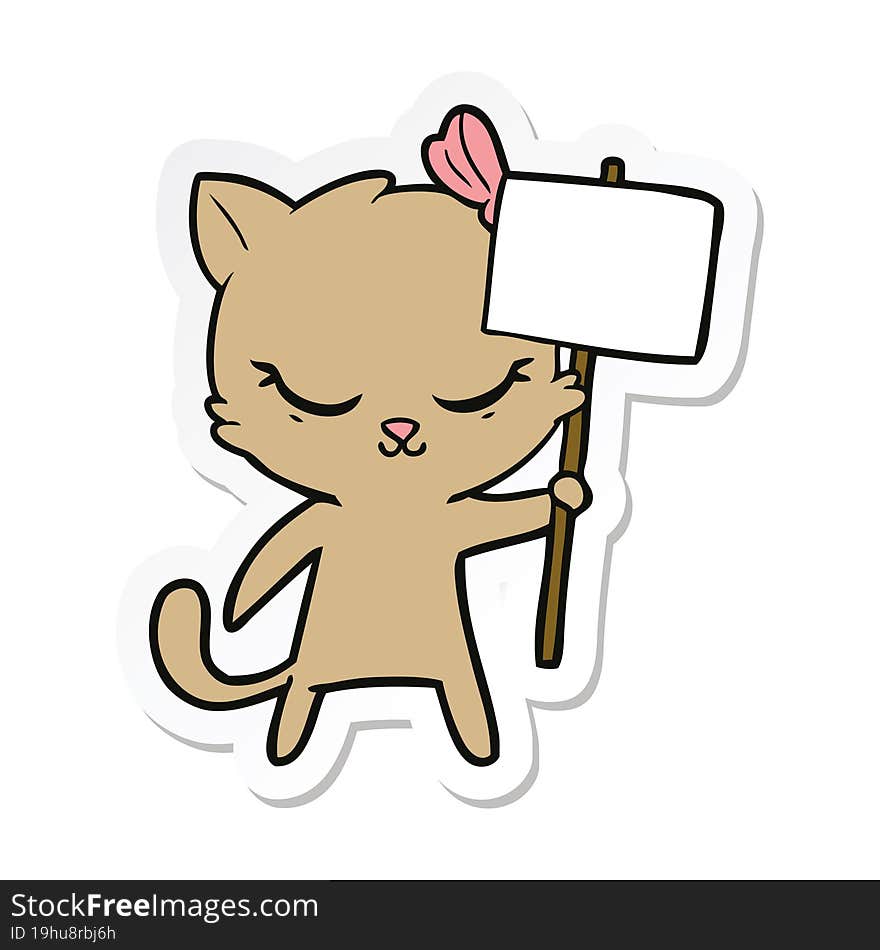 sticker of a cute cartoon cat with sign