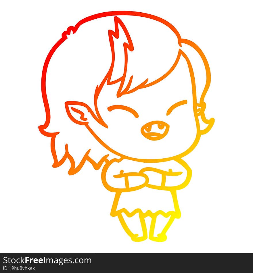 warm gradient line drawing of a cartoon laughing vampire girl